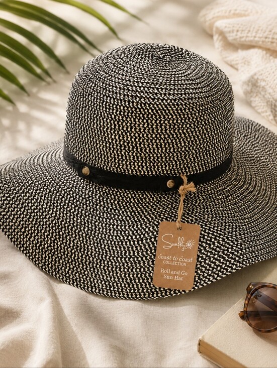 sunlilly Accessories - Sunlily Stylish Black and White Sun Hat Roll And Go Coast To Coast Collection